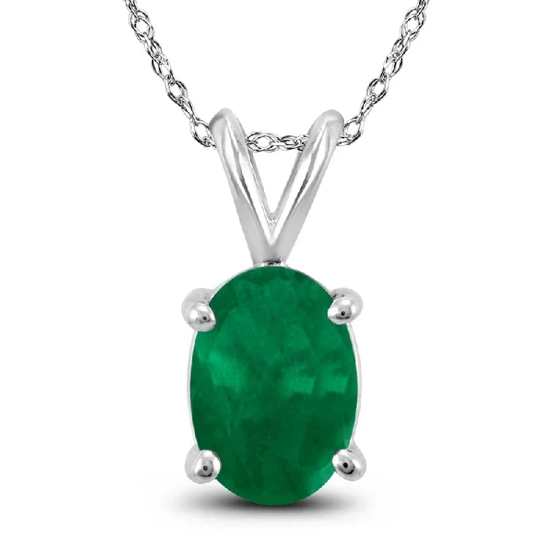 custom monogram necklace -14K White Gold 5x3MM Oval Emerald Pendant