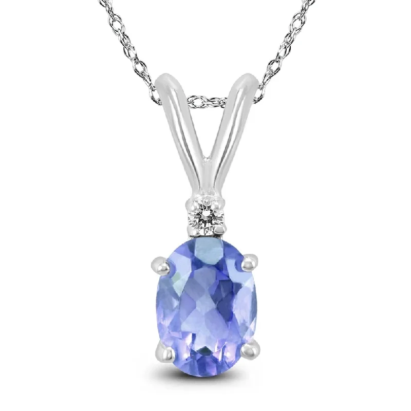 silver tree of life pendant necklace -14K White Gold 5x3MM Oval Tanzanite and Diamond Pendant