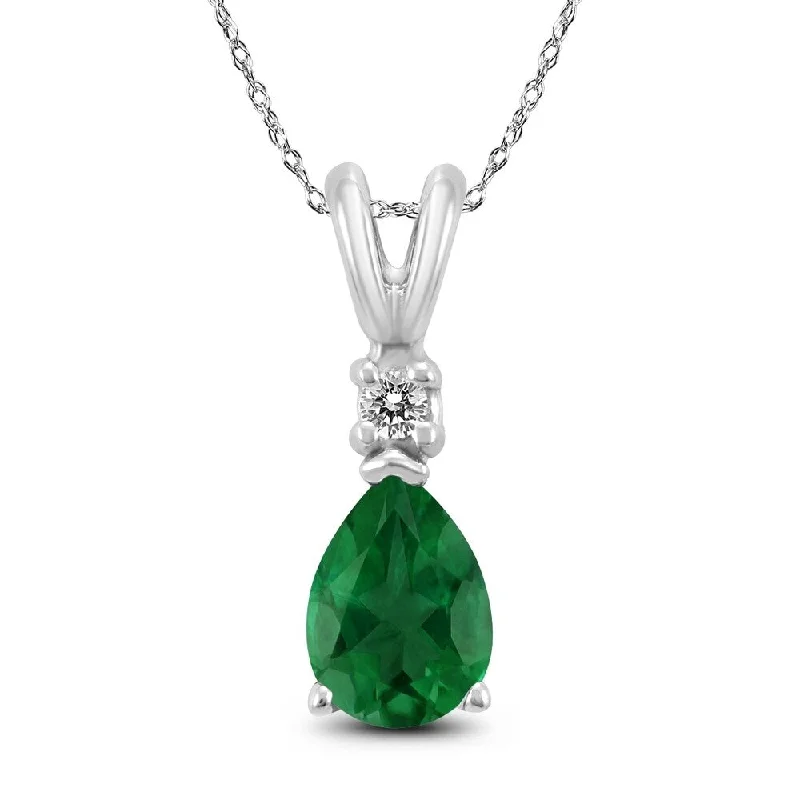 personalized gemstone pendant necklace -14K White Gold 5x3MM Pear Emerald and Diamond Pendant