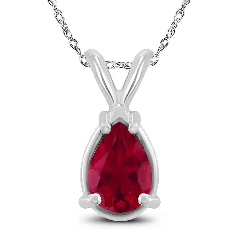 men’s custom necklace pendant -14K White Gold 5x3MM Pear Ruby Pendant