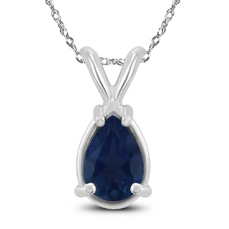 gold leaf pendant necklace -14K White Gold 5x3MM Pear Sapphire Pendant