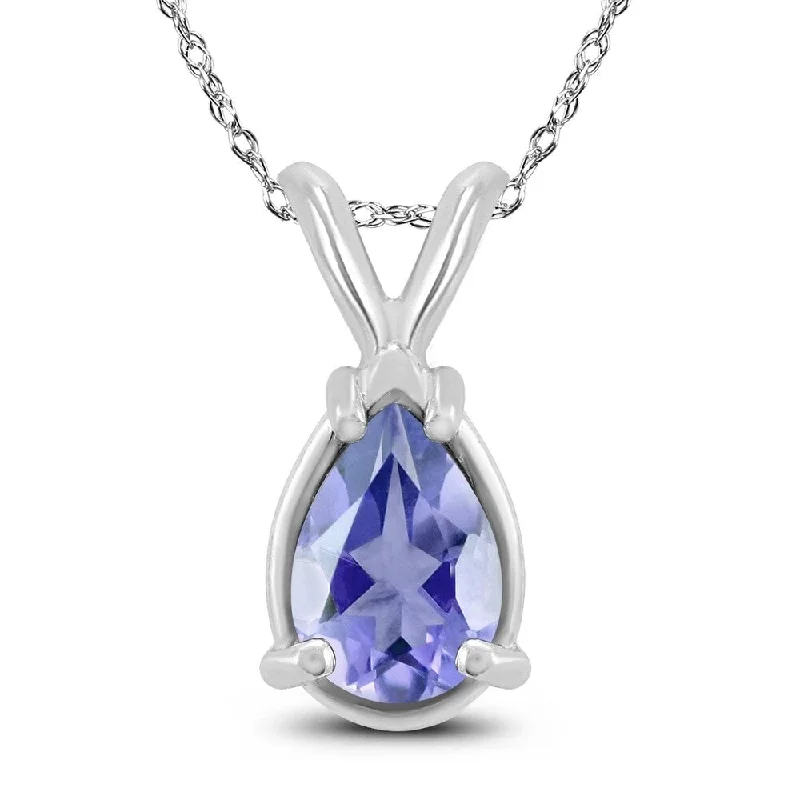 birthstone pendant necklace silver -14K White Gold 5x3MM Pear Tanzanite Pendant