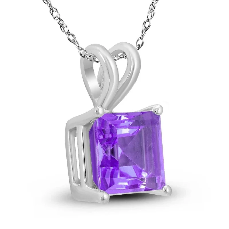 women’s personalized birthstone necklace -14K White Gold 6MM Square Amethyst Pendant