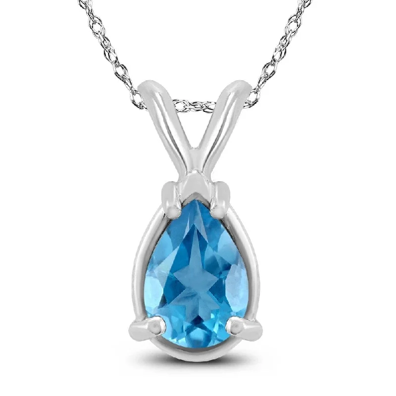 silver bar necklace pendant -14K White Gold 6x4MM Pear Blue Topaz Pendant