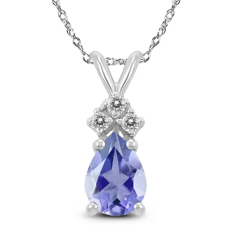 engraved silver necklace with initials -14K White Gold 6x4MM Pear Tanzanite and Diamond Pendant