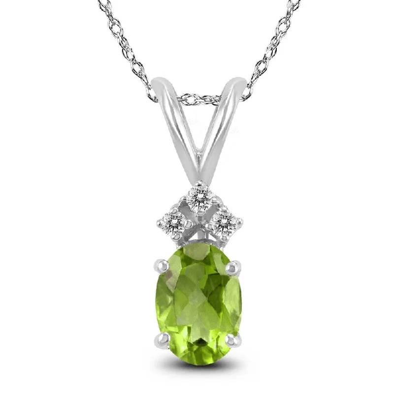 personalized charm bracelet and necklace -14K White Gold 7x5MM Oval Peridot and Diamond Pendant