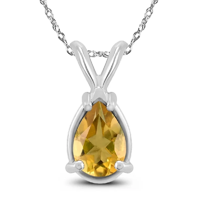 heart-shaped crystal pendant necklace -14K White Gold 7x5MM Pear Citrine Pendant