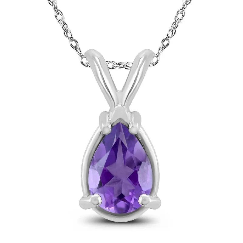 personalized letter bar necklace -14K White Gold 8x6MM Pear Amethyst Pendant