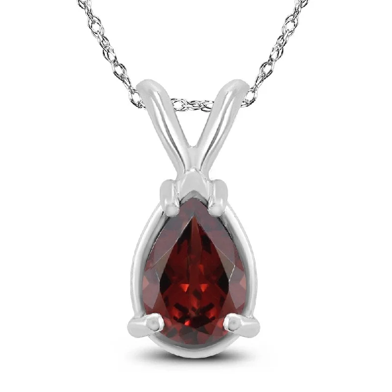 sterling silver name necklace -14K White Gold 8x6MM Pear Garnet Pendant