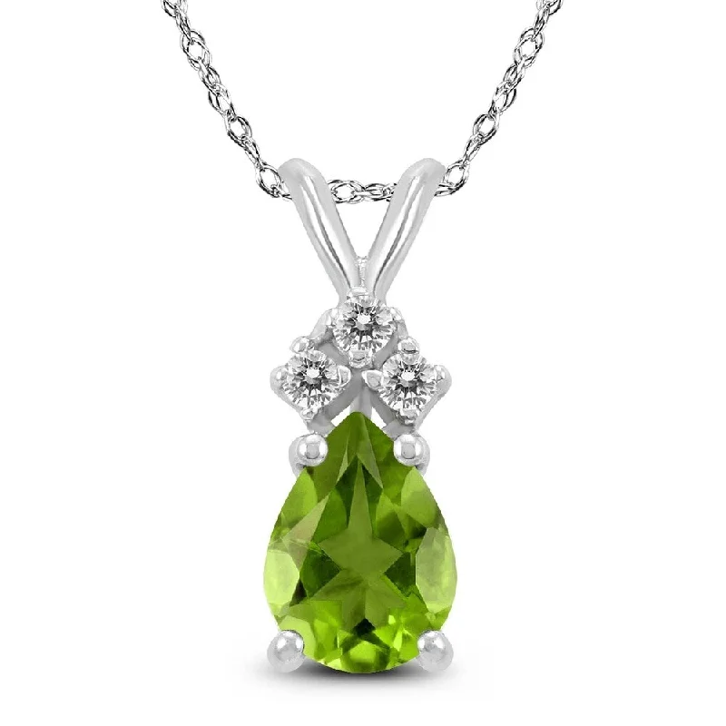 minimalistic gold pendant necklace -14K White Gold 8x6MM Pear Peridot and Diamond Pendant