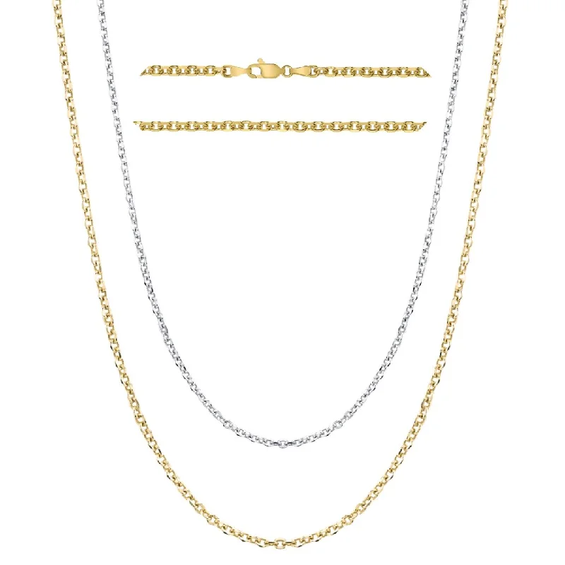 trendy silver pendant for necklace -14K White or Yellow Gold Cable Style Chain Necklace Diamond Cut 1.1mm