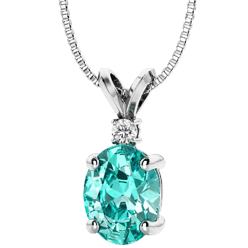 geometric bar pendant necklace -Paraiba Tourmaline and Diamond Pendant Necklace 14K White Gold 2.50 Carats Oval Shape