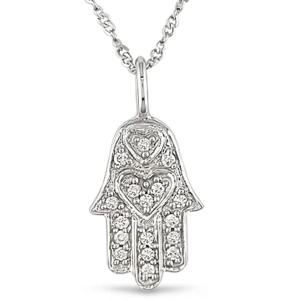 sterling silver name necklace -14k White Gold Diamond Accent Hamsa Necklace