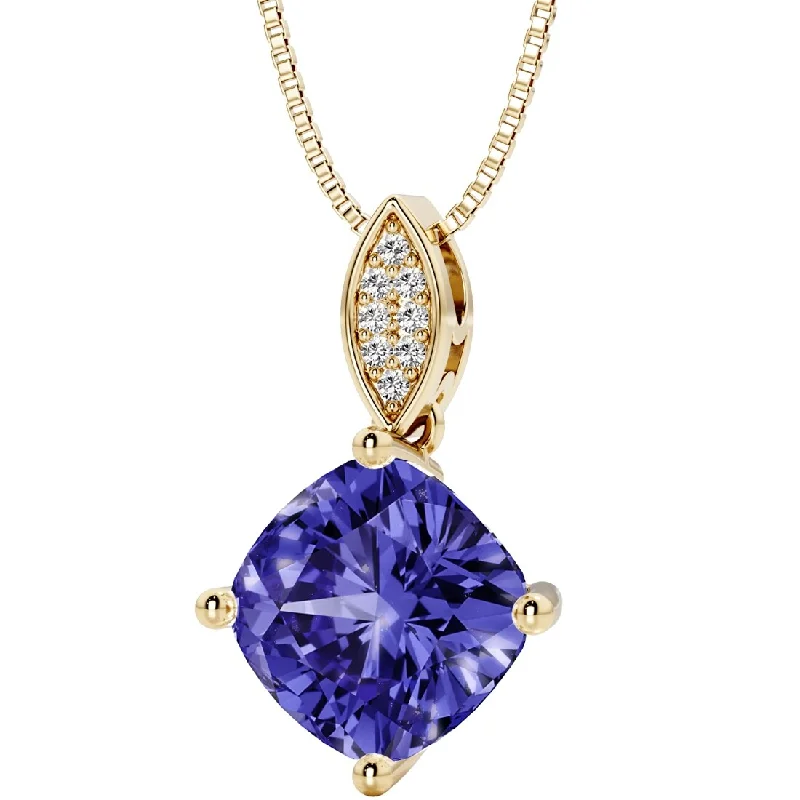 boho crystal pendant necklace -14k Yellow Gold 2.5 ct Tanzanite and Diamond Pendant Necklace