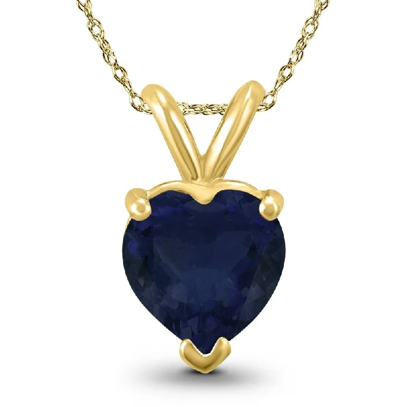 heart pendant necklace silver -14K Yellow Gold 4MM Heart Sapphire Pendant