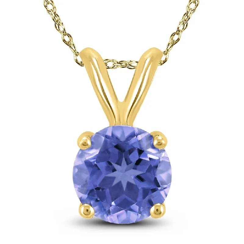 trendy silver pendant for necklace -14K Yellow Gold 4MM Round Tanzanite Pendant