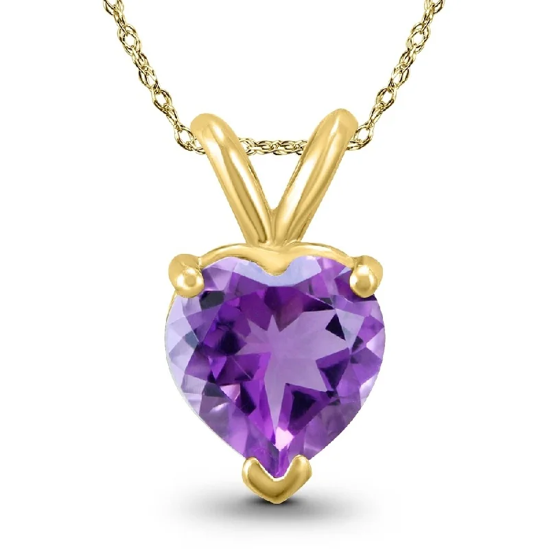 unique stone pendant necklace -14K Yellow Gold 5MM Heart Amethyst Pendant