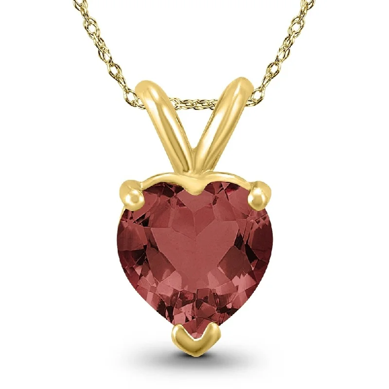 gold initial pendant necklace -14K Yellow Gold 5MM Heart Garnet Pendant