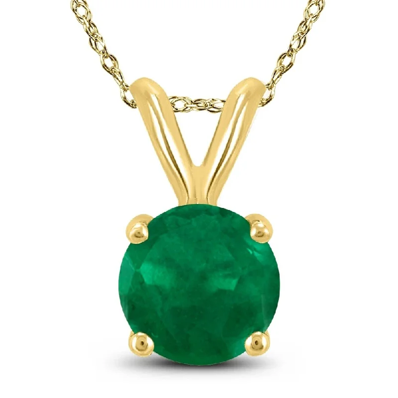 long silver pendant necklace -14K Yellow Gold 5MM Round Emerald Pendant