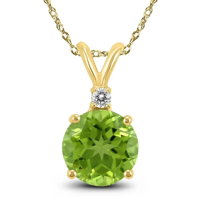 boho crystal pendant necklace -14K Yellow Gold 5MM Round Peridot and Diamond Pendant