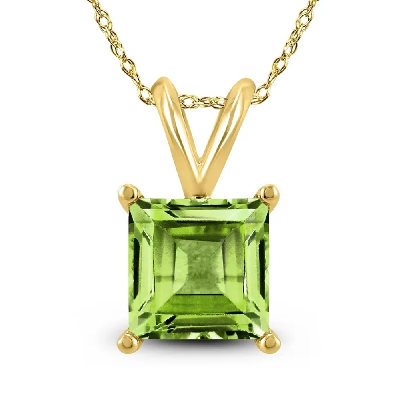 couple’s infinity pendant necklace -14K Yellow Gold 5MM Square Peridot Pendant