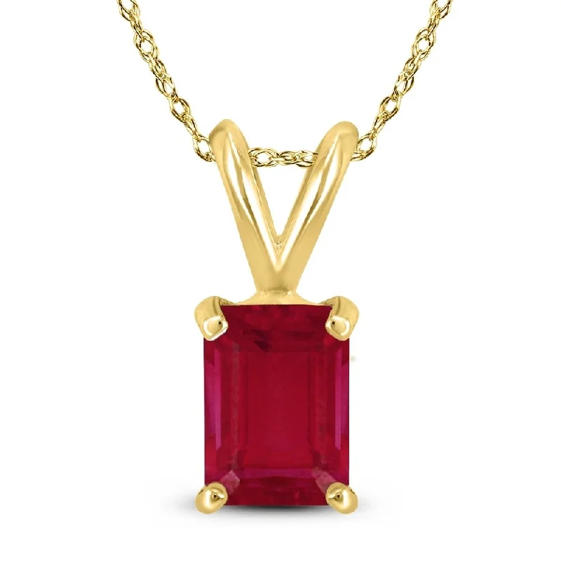 rainbow gemstone pendant necklace -14K Yellow Gold 5x3MM Emerald Shaped Ruby Pendant