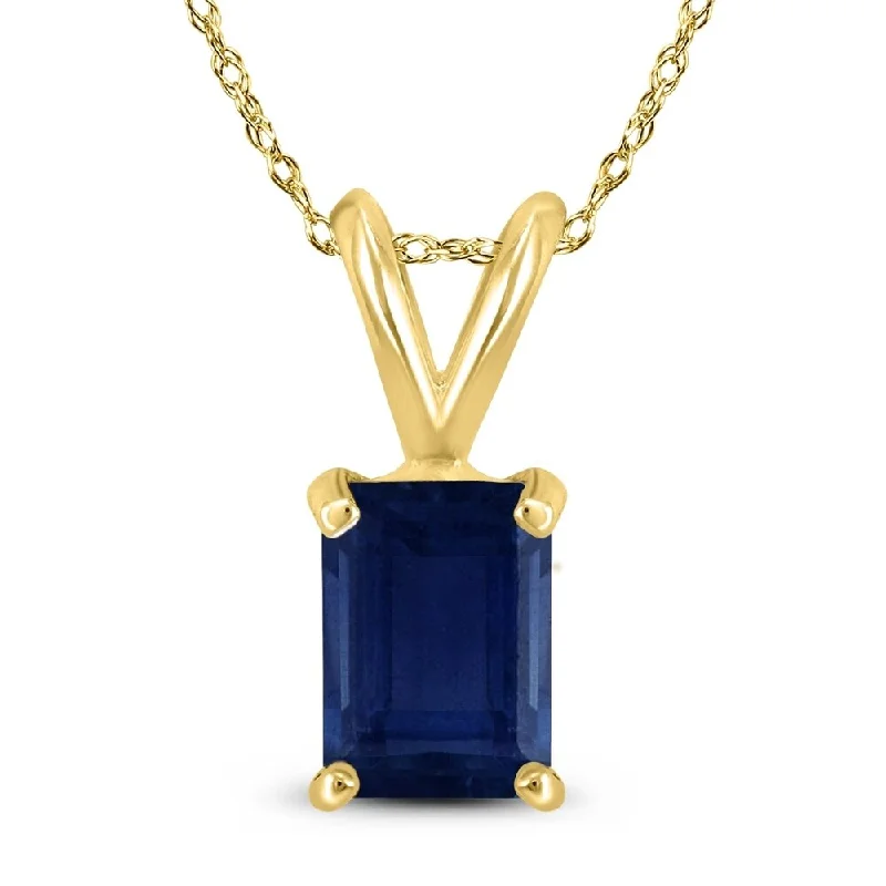 layered gold chain necklace -14K Yellow Gold 5x3MM Emerald Shaped Sapphire Pendant