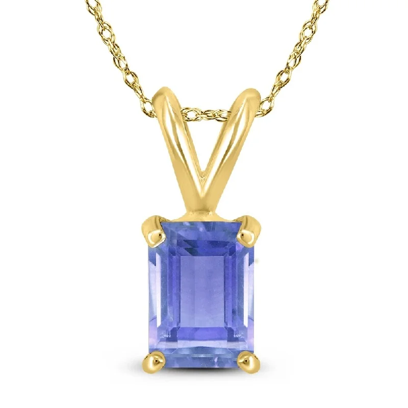 crystal pendant necklace for women -14K Yellow Gold 5x3MM Emerald Shaped Tanzanite Pendant