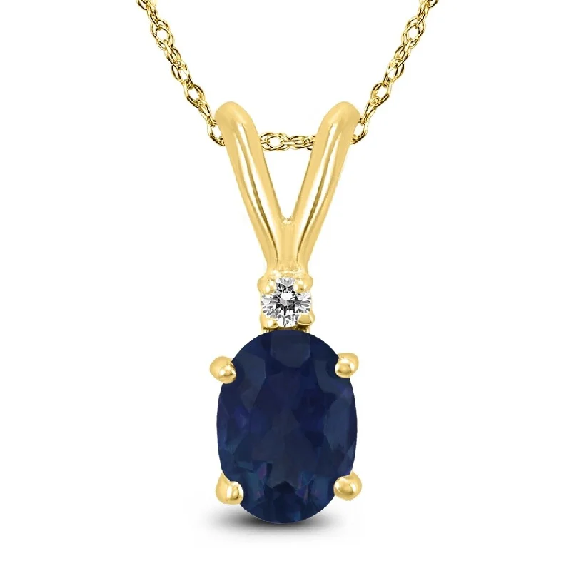 celestial star pendant necklace -14K Yellow Gold 5x3MM Oval Sapphire and Diamond Pendant