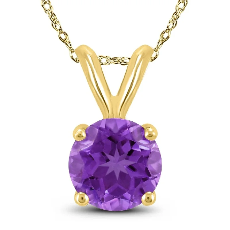 pearl and diamond pendant necklace -14K Yellow Gold 6MM Round Amethyst Pendant