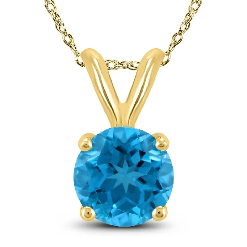 crystal heart necklace silver -14K Yellow Gold 6MM Round Blue Topaz Pendant