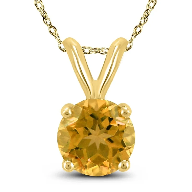 adjustable pendant necklace for women -14K Yellow Gold 6MM Round Citrine Pendant