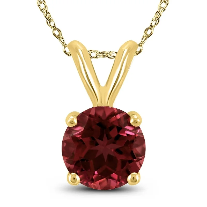 heart crystal necklace gold -14K Yellow Gold 6MM Round Garnet Pendant