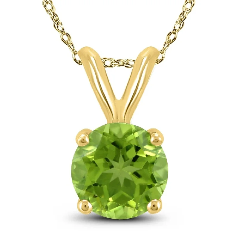 gemstone pendant necklace gold -14K Yellow Gold 6MM Round Peridot Pendant