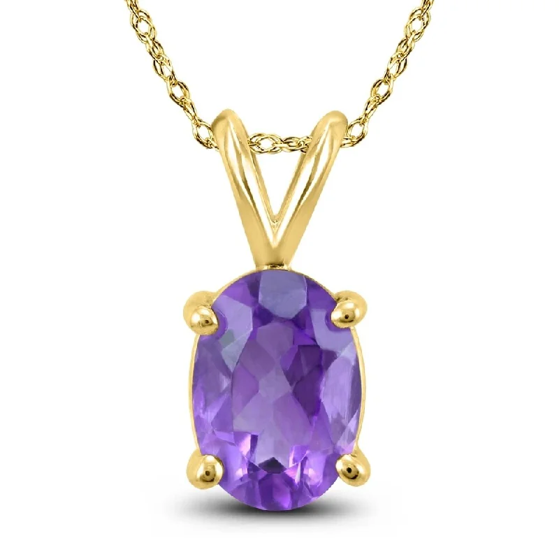 trendy pendant necklace gold -14K Yellow Gold 6x4MM Oval Amethyst Pendant