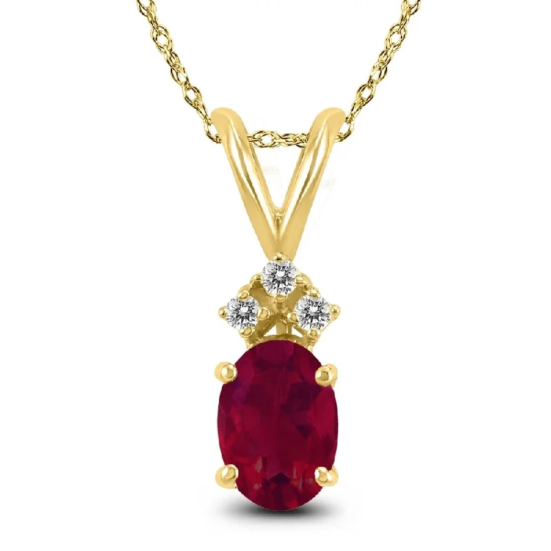 elegant chain pendant necklace -14K Yellow Gold 6x4MM Oval Ruby and Diamond Pendant