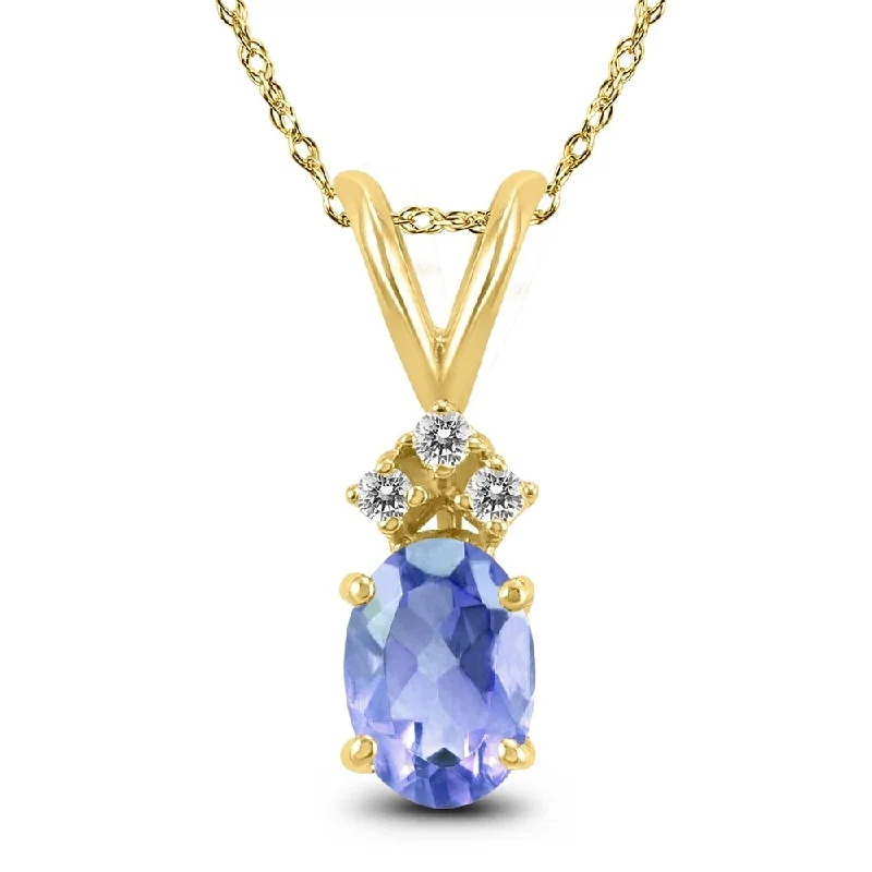 dainty silver gemstone necklace -14K Yellow Gold 6x4MM Oval Tanzanite and Diamond Pendant