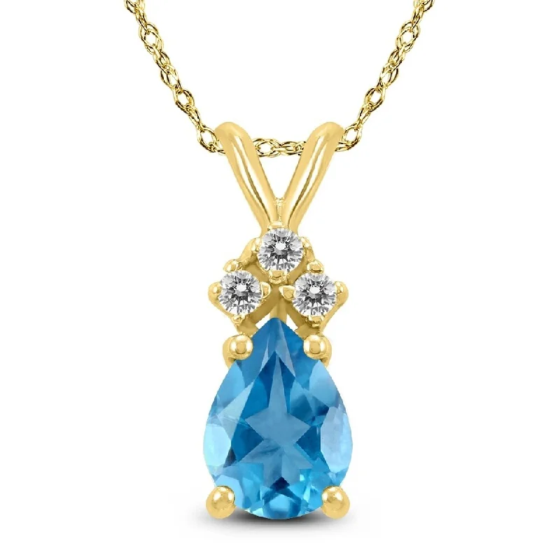 moon and star necklace pendant -14K Yellow Gold 6x4MM Pear Blue Topaz and Diamond Pendant