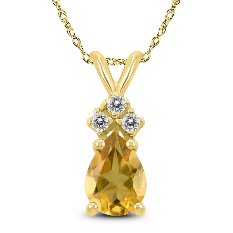 personalized gemstone necklace silver -14K Yellow Gold 6x4MM Pear Citrine and Diamond Pendant