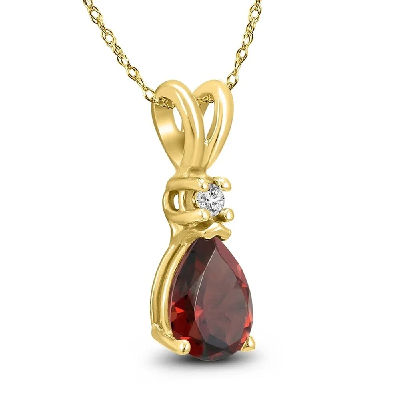 custom silver cross necklace -14K Yellow Gold 6x4MM Pear Garnet and Diamond Pendant