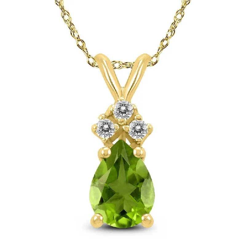 men’s custom necklace pendant -14K Yellow Gold 6x4MM Pear Peridot and Diamond Pendant