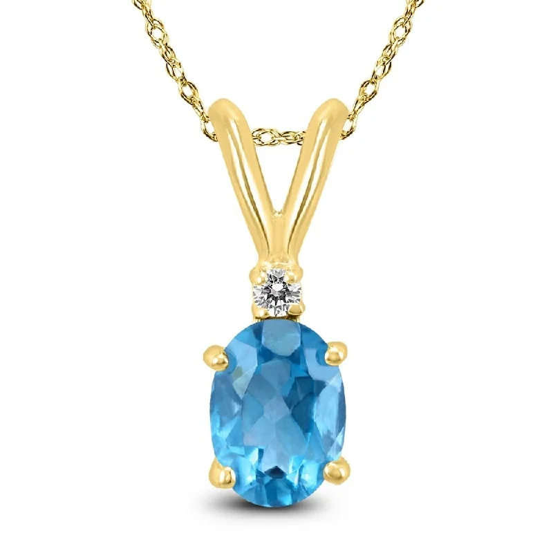 stylish gold pendant necklace -14K Yellow Gold 7x5MM Oval Blue Topaz and Diamond Pendant