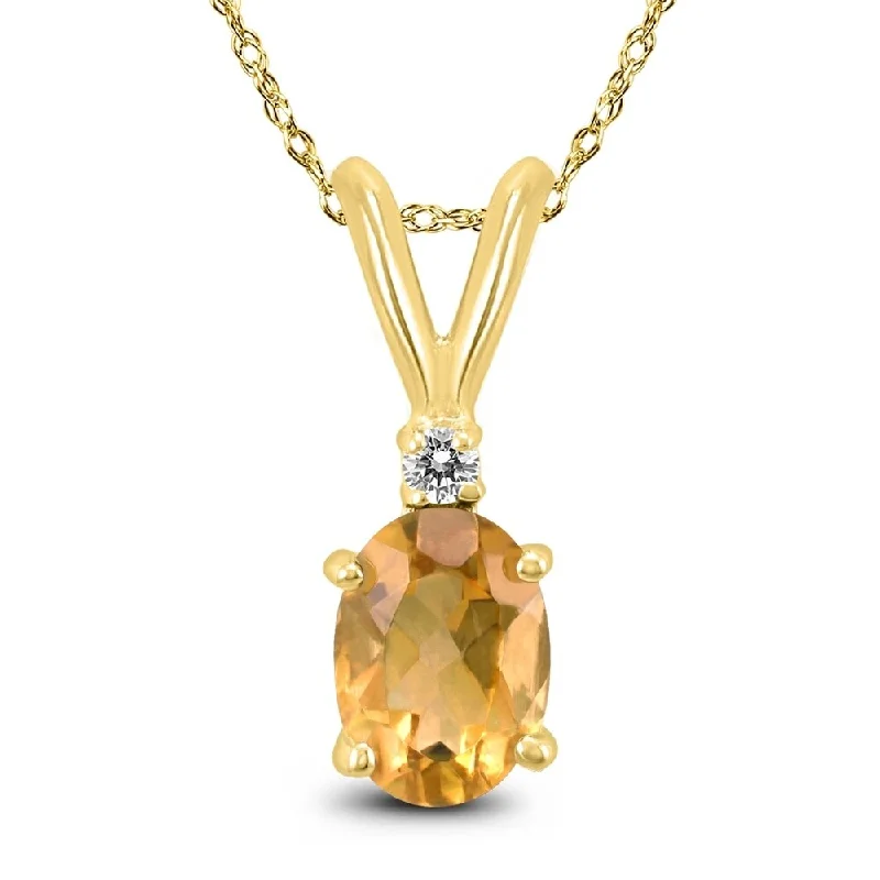 custom gemstone charm necklace -14K Yellow Gold 7x5MM Oval Citrine and Diamond Pendant