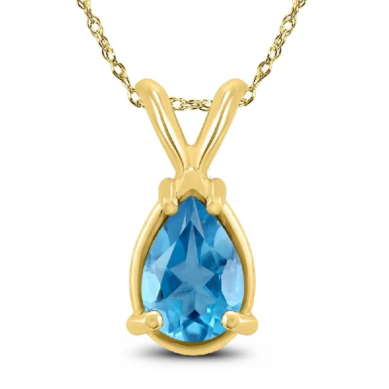 infinity gold pendant necklace -14K Yellow Gold 7x5MM Pear Blue Topaz Pendant