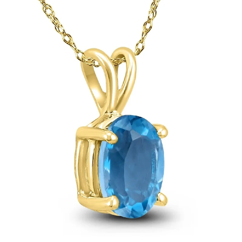 boho gemstone pendant necklace -14K Yellow Gold 8x6MM Oval Blue Topaz Pendant