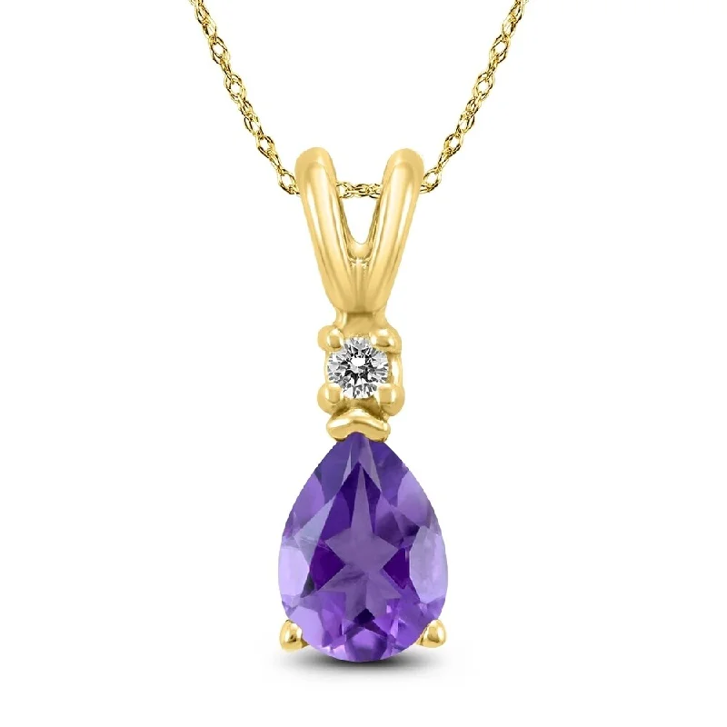 crystal star pendant necklace -14K Yellow Gold 8x6MM Pear Amethyst and Diamond Pendant