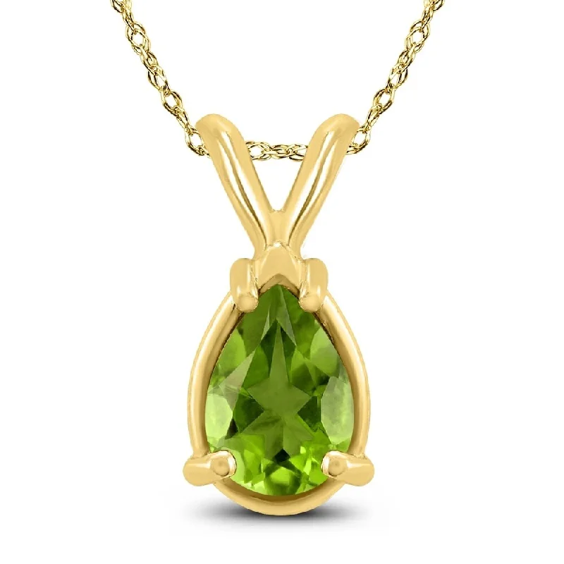 trendy gold chain necklace -14K Yellow Gold 8x6MM Pear Peridot Pendant