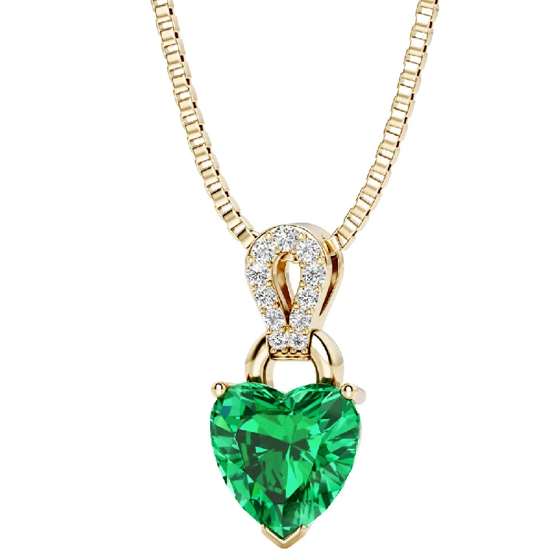 boho necklace with pendant -Heart Shape Colombian Emerald and Diamond Pendant Necklace 14K Yellow Gold 1.75 Carats