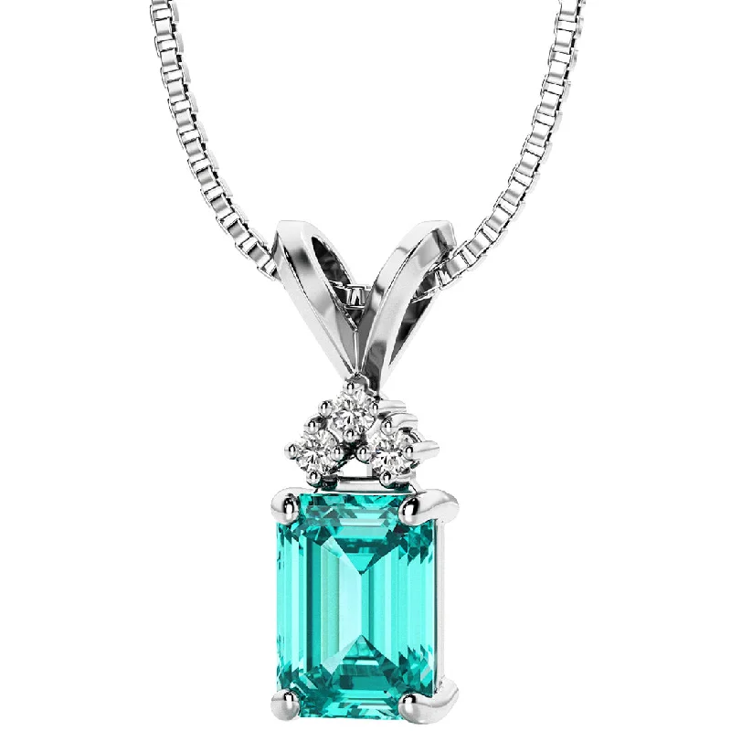 pearl pendant necklace silver -Paraiba Tourmaline and Diamond Pendant Necklace 14K White Gold 1 Carat Emerald Cut