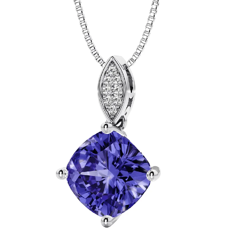 vintage heart-shaped necklace pendant -Cushion Cut Tanzanite and Diamond Drop Pendant Necklace 14K White Gold 2.50 Carats